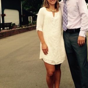 Anthropologie lace overlay/knit cream dress EUC